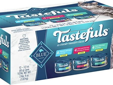 Blue Buffalo Tastefuls Natural Flaked Wet Cat Food Variety Pack, Tuna, Chicken, Fish & Shrimp Entrées in Gravy Sale