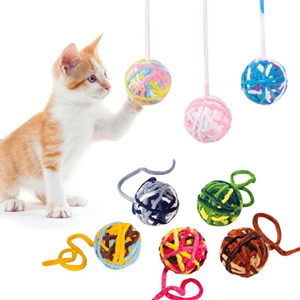 8 Pack Colorful Woolen Yarn Ball with Bell for Cat Supply