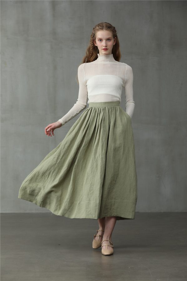 Daisy 03 | Pastel Green Linen Skirt For Sale