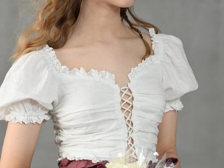 Jasmine 31 | lace-up white linen blouse Online Hot Sale