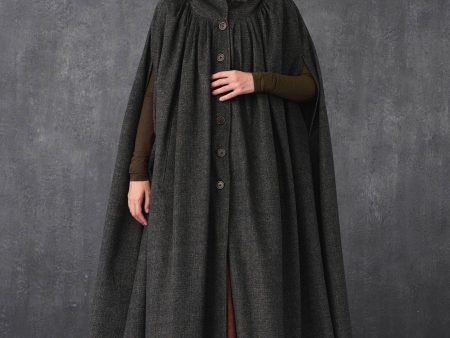 ARIEL 14 | HOODED WOOL CLOAK COAT on Sale