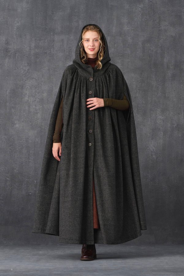 ARIEL 14 | HOODED WOOL CLOAK COAT on Sale