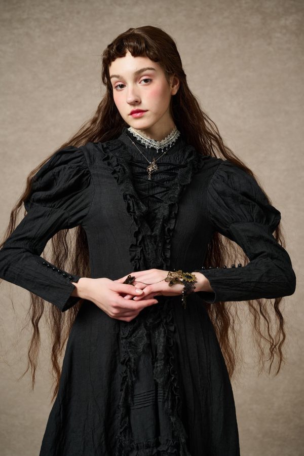 Elizabeth 15 | Black Victorian Linen Dress For Sale