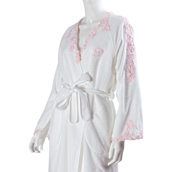 Accappatoio Kimono in Spugna di Cotone con Inserti Macramè - Ivonne Sale