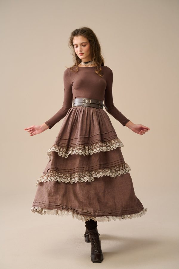 Monica 13| layered linen skirt with lace Cheap