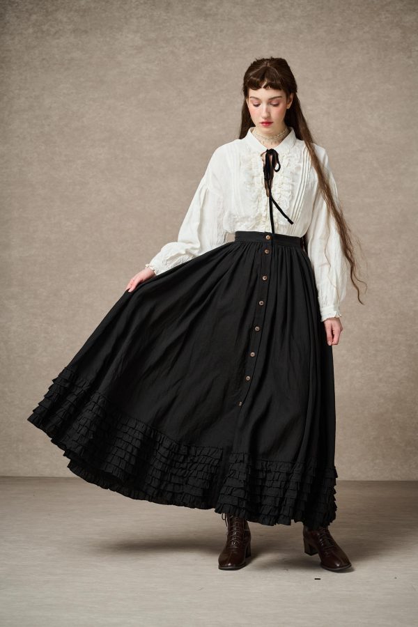 Dorothy 27| Ruffled maxi linen skirt Online Sale