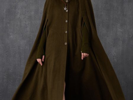 Parini 33 | Maxi Hooded wool coat cloak in olive Sale