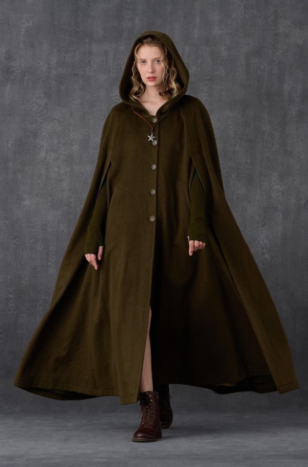 Parini 33 | Maxi Hooded wool coat cloak in olive Sale