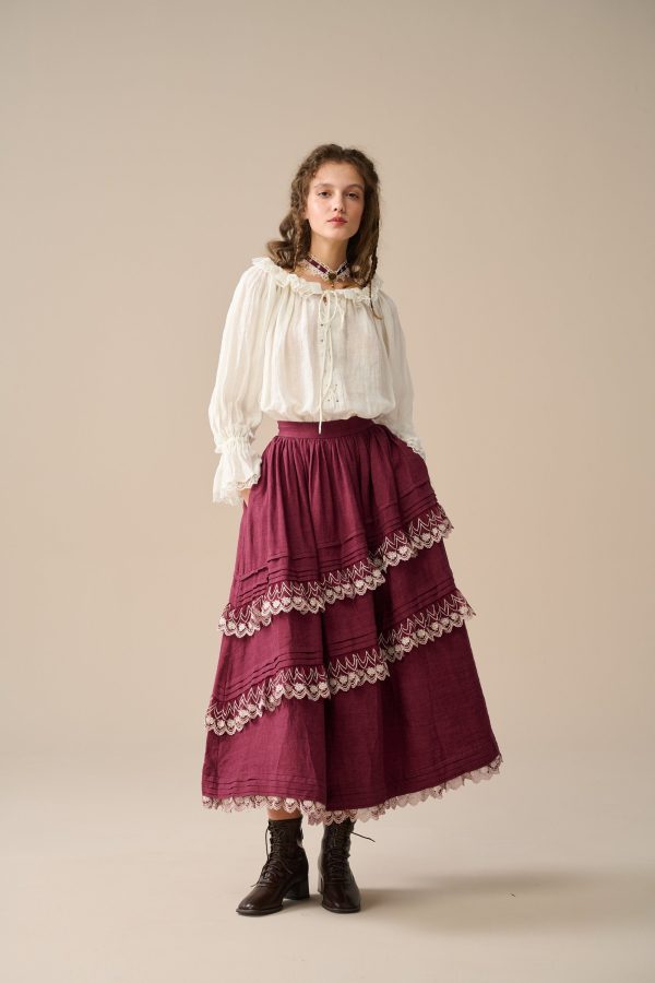 Monica 13| layered linen skirt with lace Sale