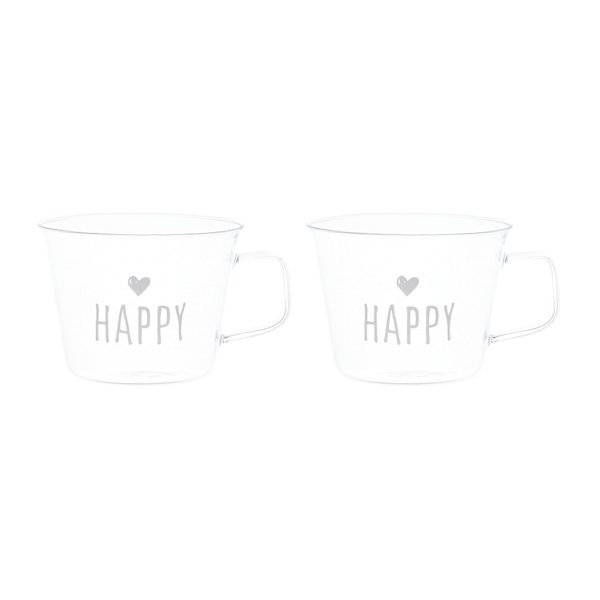 Set 2 Tazze in Vetro Borosilicato Serigrafate - Happy Online Sale