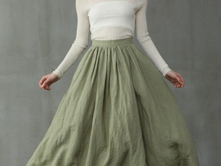 Daisy 03 | Pastel Green Linen Skirt For Sale