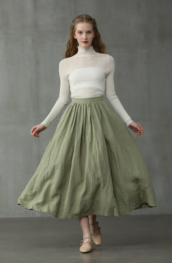 Daisy 03 | Pastel Green Linen Skirt For Sale