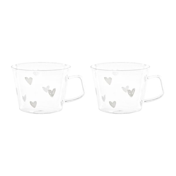 Set 2 Tazze in Vetro Borosilicato Serigrafate - Cuori For Discount