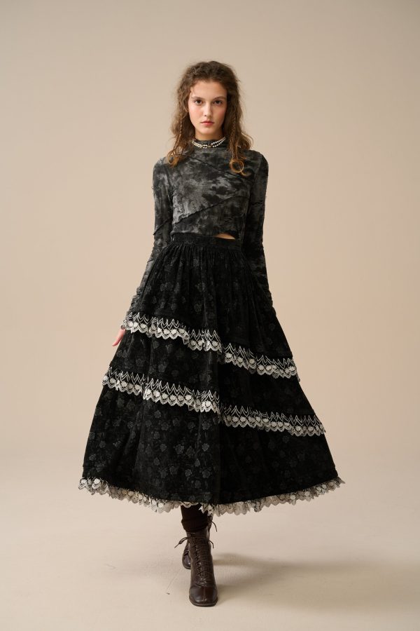 Monica 13| layered velvet skirt with lace Hot on Sale