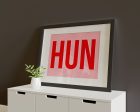 HUN Red on Pink Art Print. For Sale