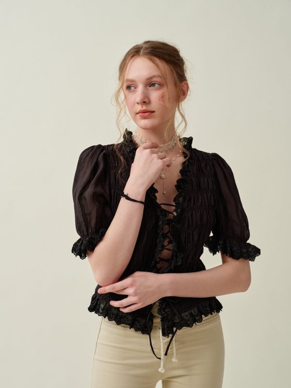 Luna 26 | lace up linen top blouse For Sale