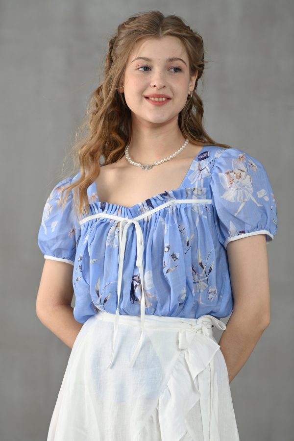 Daisy 33 | blue floral linen blouse on Sale