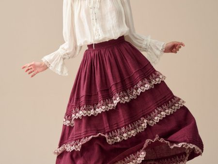 Monica 13| layered linen skirt with lace Sale