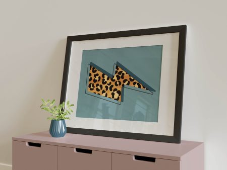 Leopard Print. Lighting bolt. Poster Print. A5, A4, A3 any colour For Sale