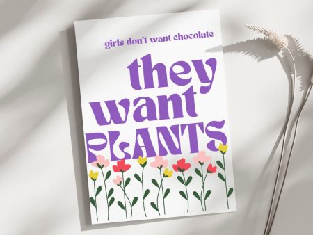 Girls Want Plants - Blank Greeting Card Online Sale