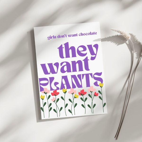 Girls Want Plants - Blank Greeting Card Online Sale