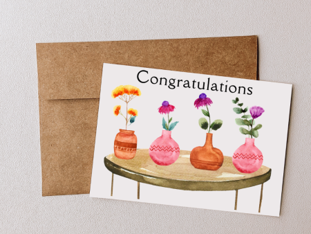 Congratulations Flower Vases - Blank Greeting Card For Cheap