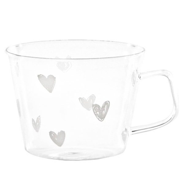 Set 2 Tazze in Vetro Borosilicato Serigrafate - Cuori For Discount