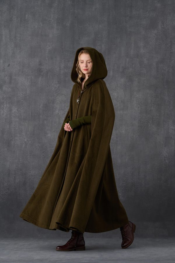 Parini 33 | Maxi Hooded wool coat cloak in olive Sale