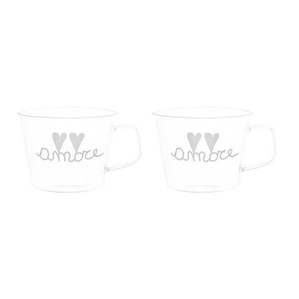 Set 2 Tazze in Vetro Borosilicato Serigrafate - Amore on Sale