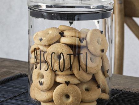 Biscottiera in Vetro Borosilicato Serigrafato - Biscotti Cuori on Sale