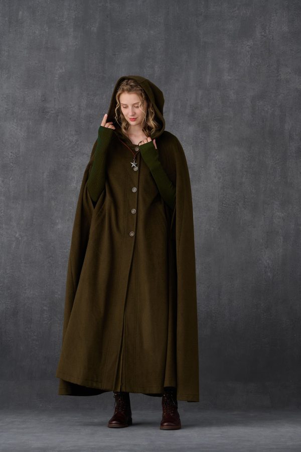 Parini 33 | Maxi Hooded wool coat cloak in olive Sale