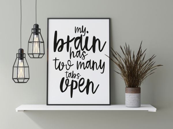 My Brian has too many tabs open. Black on White Art Print. Supply