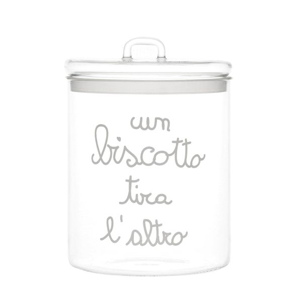 Biscottiera in Vetro Borosilicato Serigrafato - Un Biscotto Tira L Altro Sale