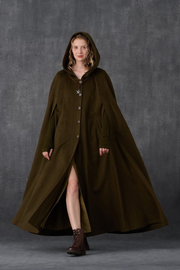 Parini 33 | Maxi Hooded wool coat cloak in olive Sale