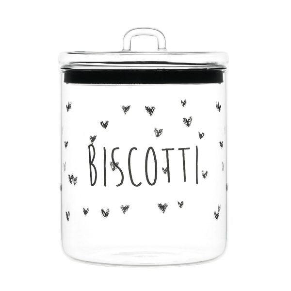 Biscottiera in Vetro Borosilicato Serigrafato - Biscotti Cuori on Sale