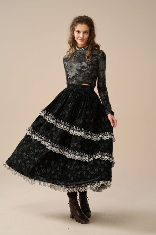 Monica 13| layered velvet skirt with lace Hot on Sale