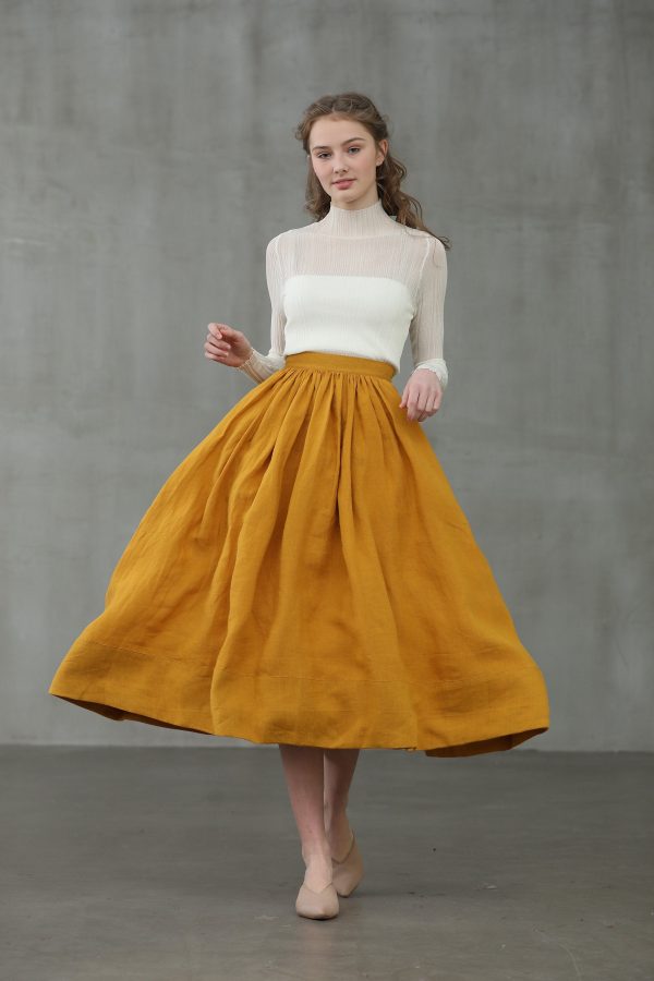 Daisy 03 | mustard yellow linen skirt Online Sale