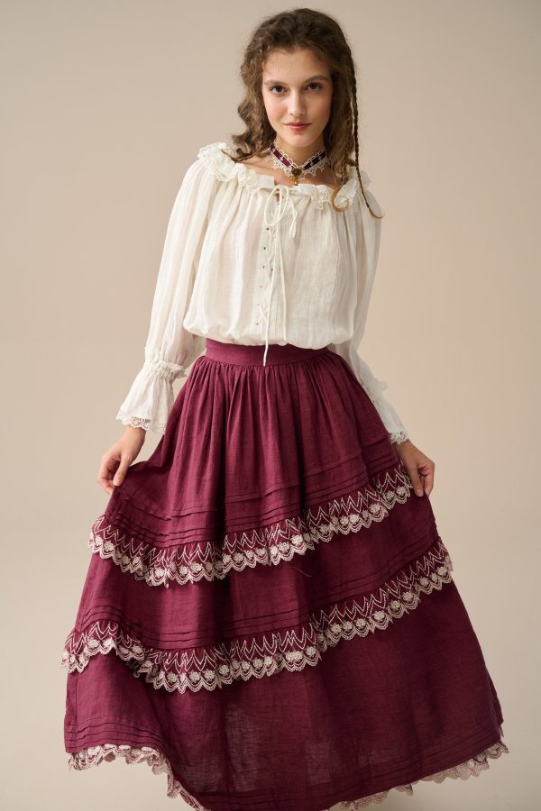 Monica 13| layered linen skirt with lace Sale