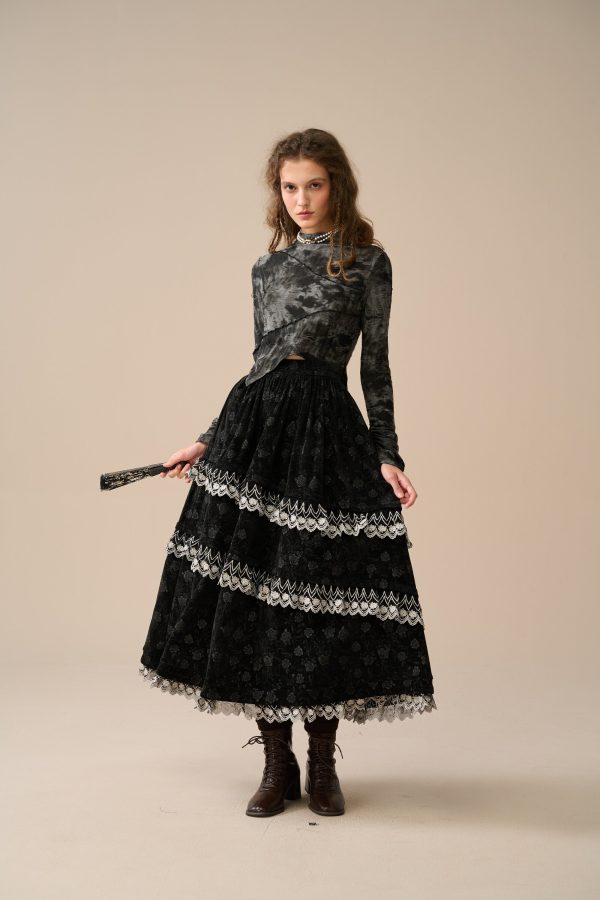 Monica 13| layered velvet skirt with lace Hot on Sale