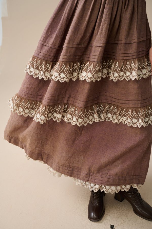 Monica 13| layered linen skirt with lace Cheap