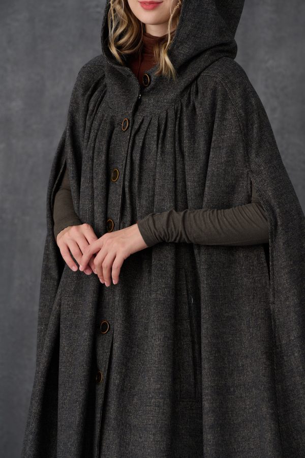 ARIEL 14 | HOODED WOOL CLOAK COAT on Sale