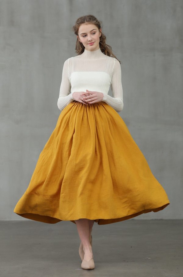 Daisy 03 | mustard yellow linen skirt Online Sale