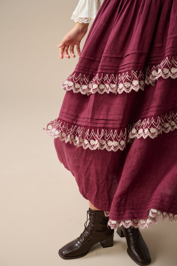 Monica 13| layered linen skirt with lace Sale