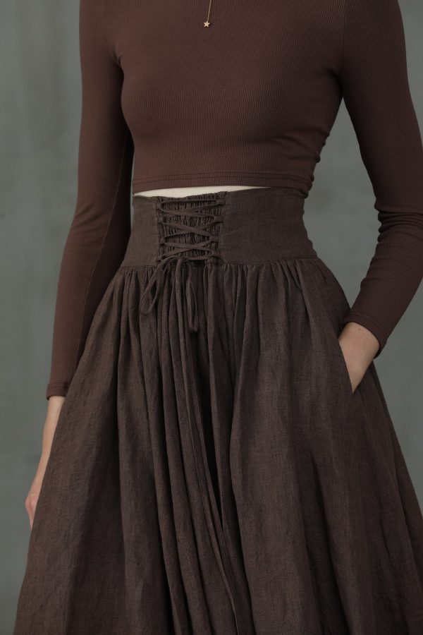 Christmas Tea Dance 5 | Lace-up Maxi Linen Skirt Online now