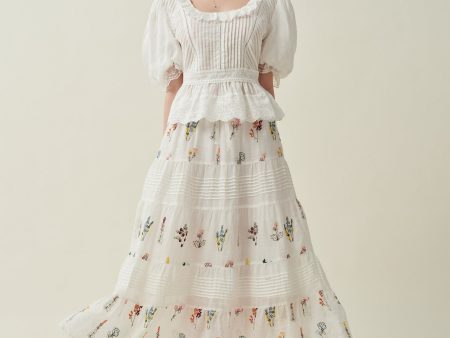 Victoria 13 | Embroidered floral linen skirt on Sale