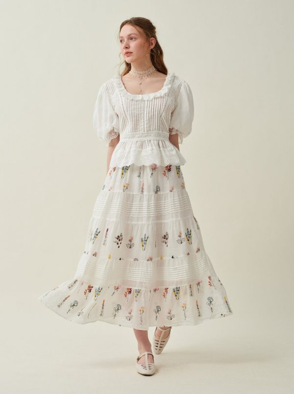 Victoria 13 | Embroidered floral linen skirt on Sale