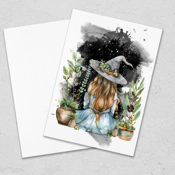 Blue Green Botanical Witch - Blank Greeting Card Cheap