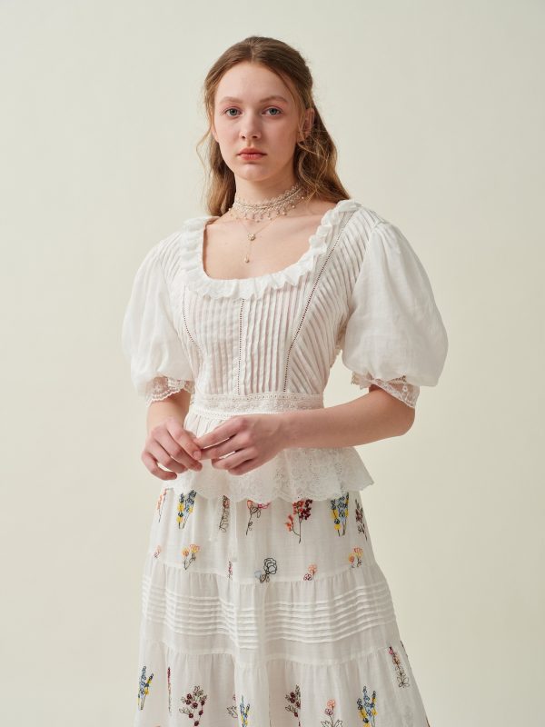 Victoria 13 | Embroidered floral linen skirt on Sale