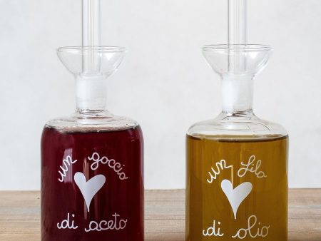 Set 2 Bottiglie in Vetro Borosilicato Serigrafate - Olio e Aceto Colors Online now