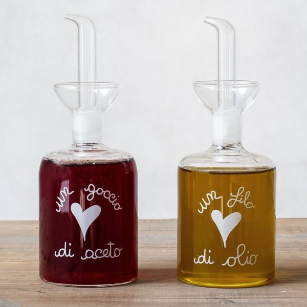 Set 2 Bottiglie in Vetro Borosilicato Serigrafate - Olio e Aceto Colors Online now